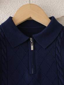 Boys' And Young Boy Blue Knitted Argyle Cable Knit Sweater, Fashionable Versatile Everyday Wear - Blue - View 3