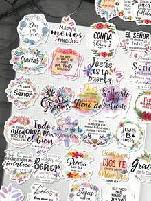 50pcs Spanish Motivational Quote Stickers For Decorating Planner, Diary, Scrapbook, Notebook, Luggage, Guitar, Skateboard, Manual, Tablet, Water Bottle, Phone - Spanish Motivational Text - View 3