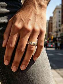 1pc Stainless Steel 18K Gold Leopard Print Hip Hop Personalized Stress Relief Rotating Ring - Leopard Print Ring - View 1