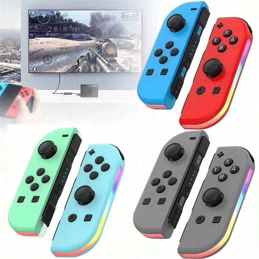 Switch Joycon Left & Right Wireless Pairing Game Controller RGB Light Wake-Up Vibration Colorful Lighting Motion Sensing Bluetooth Controller 3D Joystick Control No Drift