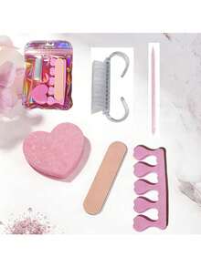 5pcs Hand And Foot Care Set, Includes Nail File, Polishing Block, Cleaning Brush, Toe Separator And Cuticle Pusher, Suitable For Professional Nail Salon, Daily Home Care, Travel And DIY Manicure - A - View 7