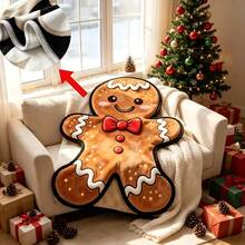 Cute Gingerbread Man Shaped Flannel Blanket, Soft Cozy Throw Blanket, Christmas Blanket Autumn Home Decor - Multicolor - View 8