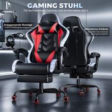Devoko LED Gaming Chair With Massage, Computer Chair With Footrest And Massage Lumbar Cushion, Racing Gamer Chair Ergonomic With Adjustable Headrest, Office Chair Gaming Chair 130 Kg Load Capacity - Red - View 1