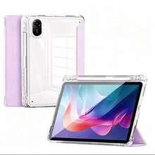 1pc Transparent Acrylic Folding Flat Case,PU Leather Tri‑Fold Stand Cover With Pencil Slot,Sleep Wake Shockproof For Redmi Pad 2 11 Inch 2025/ Pad SE 11inch 2023 - Mauve Purple - View 2