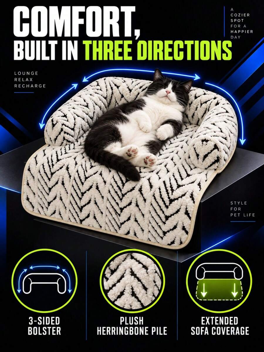 U-Shaped Pet Sofa Bed Mat, Herringbone Jacquard Plush Pet Sofa Protector Cover, Comfortable Anti-Shedding Home Protection Pad For Cats And Dogs, Indoor Pet Resting Nest Pad, Dog Mat, Dog Bed, Dog Sofa, Holiday Essential - Multicolor - View 1