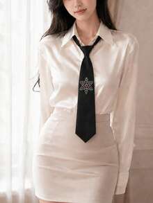 Ladies' College Style Black Tie Christmas Pendant Chain Decoration Free Style Holiday Party Shirt Collar Decoration - Black - View 3