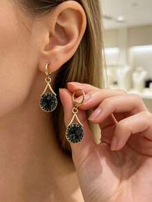 1 Pair Of Fashionable Personalities Rhinestone Earrings Exquisite And Elegant Suitable For Wedding Parties And Gift Giving ﻿ - Gold - View 1