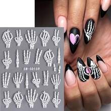1/10pcs Halloween Skeleton Nail Stickers - 5D Embossed, Self-Adhesive DIY Manicure And Pedicure Stickers, Cartoon Design, Matte Finish, Fantasy Style, Decorative Accessories. (Multi-Color=1pc) - Multiple Styles - View 6