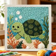 DIY Punch Needle Kit For Beginners – Includes Punch Needle, Yarn, Instructions, Square Hoop & Pre-Printed Fabric (Sea Creatures). Creative Craft For Wall Decor Or Gifting. 2D Printed Punch Needle Starter Kit. 24x24cm (9.44x9.44in). - 24x24cm/9.44x9.44in - View 14