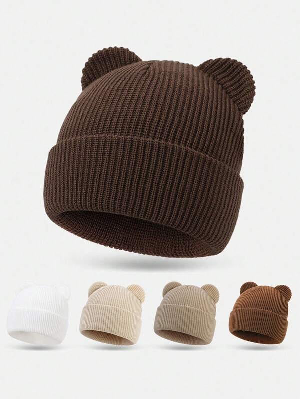 1pc Baby Bear Ear Knitted Hat, Toddler Knitted Hat, Infant Hat, Bear Ear Hat, Newborn Hat, Soft Elastic, Outdoor Warm Hat