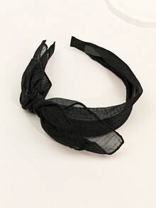 Korean Style Bow Headband With Teeth Anti-Slip Hair Grip Simple Wide Lace Mesh Headband For Women Versatile Hair Clip - Black - View 9