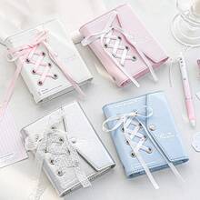 Rosyposy 1pc Cute Coquette Balletcore Mini M5 3-Ring Binder Journal With Heart Photo Window & Ribbon Lace-Up, PU Leather Photocard Holder Notebook - Multicolor - View 1