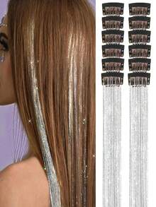 6/12pcs Glitter Hair Clips Extensions, Shiny Fairy Hair Clips, Women's Party Holiday Wedding Hair Accessories, Halloween, Y2K - Multicolor - View 17
