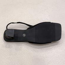 Women's Summer Black Bow High Heel Sandals With Single Strap, Kitten Heel, Fabric Back Slingback, Open Toe Square Toe Outdoor Wear Slides - Black - View 7