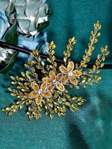 1pc Handmade Rhinestone Patches DIY Applique Patches Accessory For Wedding Dress Clothes - Gold - View 6
