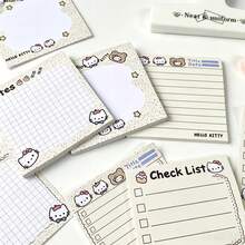 SANRIO 4pcs Cute Cartoon Hello Kitty Memo Pads, Multiple Inner Page Styles: Checklist / Lined / Grid, Thick Paper No Bleed-Through, Student Study Plan Tracking, Office Memo Notepad, High-Aesthetic Stationery - A - View 1