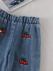 2pcs Baby Girl Casual Cute Collar Knit Top & Embroidered Denim Jeans Set, Thin Spring/Autumn - Red - View 8