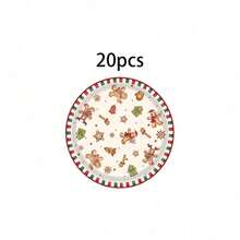 10/20/50 Pcs Piring Kertas Sekali Pakai Natal Vintage Motif Gingerbread Man Ukuran 7 Inci & 9 Inci, Desain Merry Christmas Snowflake Candy Cane Xmas, Peralatan Makan Meja Meriah untuk Makan Malam Libur Natal dan Dekorasi Meja Pertemuan Musim Dingin - Warna-warni 2 - View 12