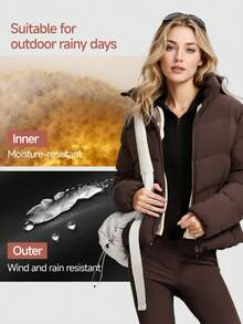 Beneunder Women's Fluffy White Down Coat (Stand Collar, High Warmth) PF004 - Autumn Rock Brown - View 6