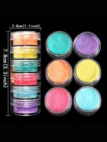 6pcs Colorful Candy Frosting Nail Glitter Powder, Colorful Candy Coating Pigment Powder, Used For Nail Art Frosting Effect Shiny Powder Nail Decoration Accessories - Multicolor - View 5