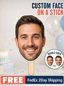 Custom Photo Mask Personalized Wedding Big Head Hollow Portrait Handheld Stick Face Cutout Party Decoration Accessory Upload Your Photo Suitable For Birthday, Birthday Party Costume - Multicolor - View 2