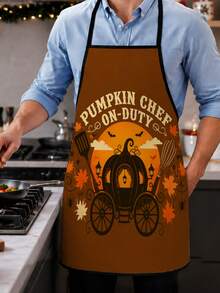 1pc Halloween Pumpkin Chef Themed Apron, Suitable For Adults, Unique Design, Kitchen Cooking Baking Party Decoration, Essential For Holiday Gatherings And Parties, Halloween Festival Supplies - Multicolor 1 - View 3