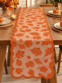 Maple Leaf Autumn Table Runner, 13x72 Inch Thanksgiving Table Runner Decoration Lace Orange Table Runner, Autumn Home Decor, Autumn Dining Table Decor, Suitable For Harvest Kitchen Dinner Party - Multicolor - View 2