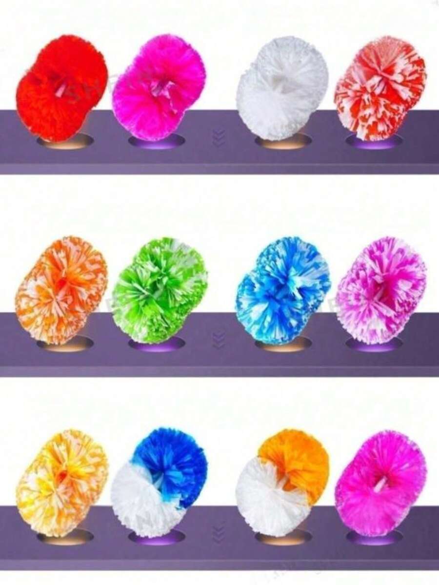 2pcs Oversized Cheerleading Pom Poms, Matte Solid & Color Block Design With Double-Ended Handles, Reusable Cheer Dance Props For Basketball Games, Sports Competitions, School Events, Performances & Cheer Practice - Multicolor - View 1