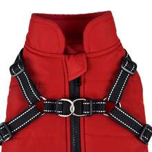 Dog Clothes Autumn/Winter Reflective Harness Back Zipper Design Pet Clothing Warm Jacket Adjustable Tail Small Dog Suitable - Red - Red - View 8