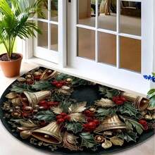 GEL HUT MUN 1 pc Keset Pintu Setengah Lingkaran Motif Berry dan Lonceng Natal Personalisasi, Tahan Noda, Anti Slip, untuk Dalam Ruangan, Cocok untuk Pintu Masuk, Lorong, Taman, Dapur - d - View 2