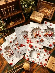 12pcs Christmas Wall Hole Santa Claus Reindeer Greeting Cards (6pcs) With Envelopes (6pcs) Family Friends Message Cards Humorous Christmas Cards Colorful Holiday Art Creative Christmas Cards - A - View 7