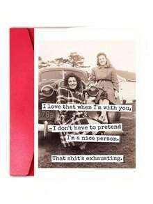 1pc Humorous Birthday Card, Two Women Riding On Head Pattern, Text "I Love Being With You Because I Don't Have To Pretend", Cartoon Pattern Humorous Friendship Card, Best Gift For Friends And Family, High Quality Printing, Includes Envelope - Multicolor - View 7