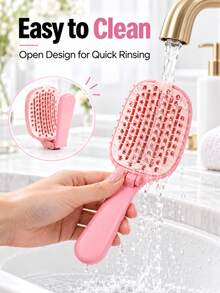 Foldable Self-Cleaning Hair Brush Set → Easy-Clean Detangling Styling Brush → Fine Mist Spray Bottle → Rounded Pins → Straight Wavy Curly Thick Hair - Portable Folding Comb - View 6