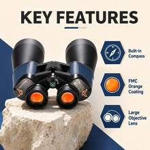 1pc 25X60 High Magnification Large Aperture Binoculars With Built-In Azimuth Compass, Classic Porro Prism Structure, Large Objective Lens Design, Sufficient Light Intake And Wide Field Of View, Suitable For Outdoor Adventure Enthusiasts, Bird Watchers, Sports Event Spectators, Mountain Climbing Explorers, Bird Watching, Sports Events Viewing - Multicolor - View 5
