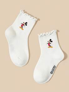 Disney Socks/Mickey Mouse 5 Pairs All-Season Kids Ruffled Edge School Socks, Simple Playful Cartoon Mickey Mouse Pattern Decoration, Fashionable Personalized Soft Breathable Comfortable Moisture-Wicking Odor-Resistant Sports Socks/Ruffled Mid-Calf Socks, Casual Versatile Suitable For Travel/School Wear/Daily Wear/Sports Wear - Multicolor - View 4