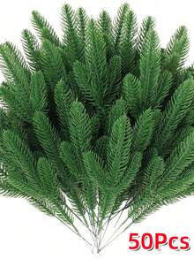 50 Buah Ranting Pinus Buatan 10,6 Inci, Ranting Cemara Hijau untuk Karangan Bunga Natal, Pengisi Vas, Dekorasi DIY - Hijau - View 10