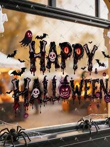 1pc 2D Flat Printed Halloween Happy Halloween Letter Pumpkin Ghost Window Sticker, Creative DIY Self-Adhesive Removable Double-Sided Visible PVC Decorative Sticker, Living Room Bedroom Dining Room Floor-To-Ceiling Window Holiday Atmosphere Store Decoration Door Window Glass Beautification Sticker - one-size - View 6