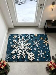 1pc 3D Snowflake & Gold Dot Entrance Doormat, Plush Velvet, Welcome Mat, Small Rug, Carpet, Floor Mat, Outdoor Doormat, Kitchen Rug, Home Decor, Front Door Mat, Area Rug, Outdoor Mat, Garden Carpet, Washable Rug - Multicolor - View 4