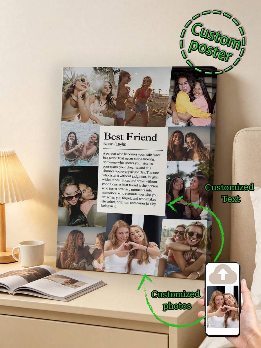1pc Friend Photo Collage Template, Customizable Image Layout Style, Printable Gift, Custom Wall Art, Custom Poster, Photo Customization, Customizable Items, Gift For Friends, Personalized Photo, Room Decor, Optional Frame