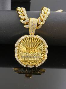 Men's Hip Hop Last Supper Round Pendant Necklace, Full Rhinestone Studded Cuban Chain, European & American Rap Streetwear Accessory - The Last Supper - Style a - View 5