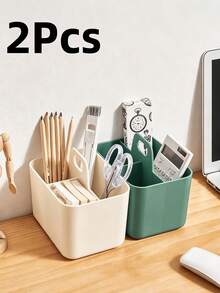 1/2pcs Stackable Open Storage Bins With Handles, Space-Saving Large Capacity Portable Organizer Boxes, Suitable For Storing Decorations, Markers And Pencils, Desktop Stationery, Vanity Cosmetics And Paint Brushes, Modern Minimalist Design - Multicolor - View 2
