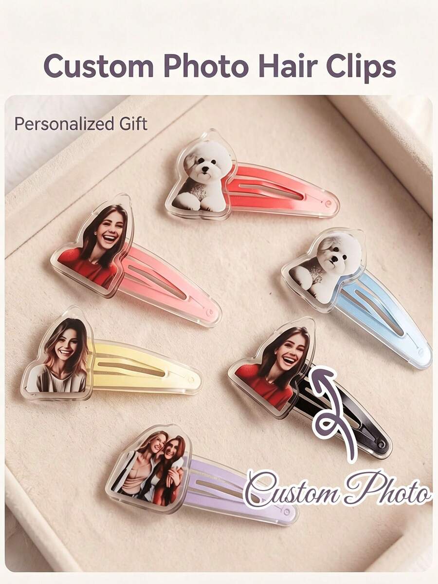 Customized Photo Acrylic Hair Clip For Women, Personalized Bridesmaid Wedding Accessory, Multiple Colors, Ideal Gift For Friends And Loved Ones - Multicolor - View 1