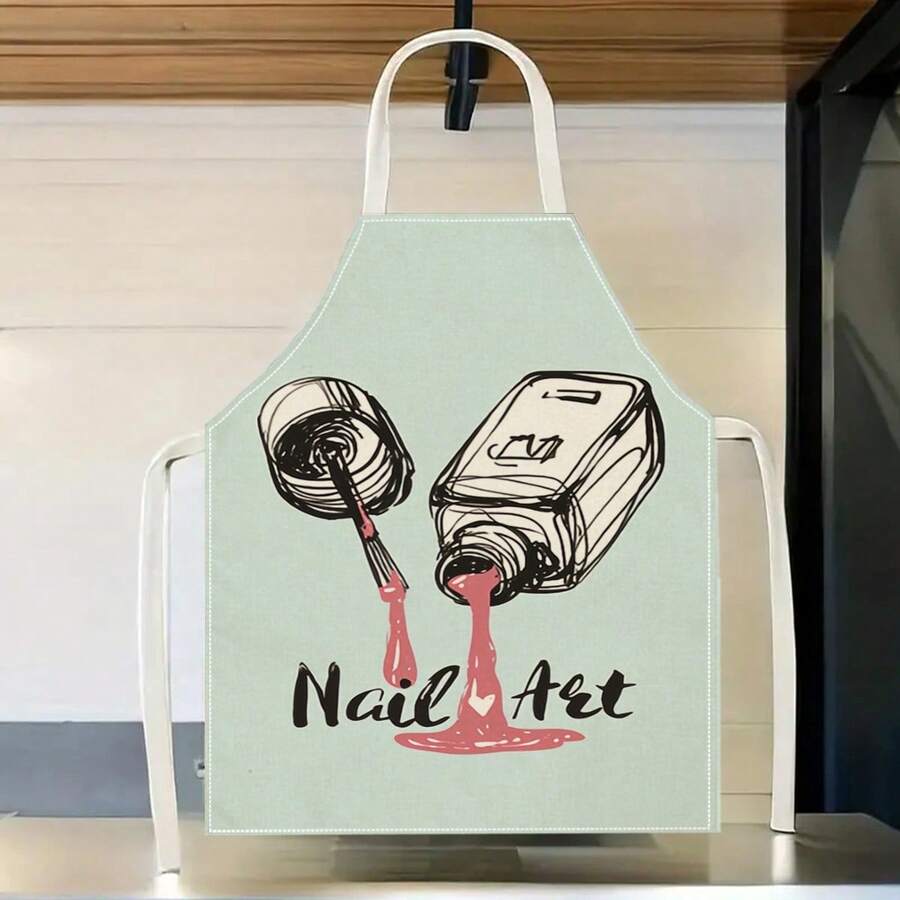 1 Pc Apron, Hand‑Drawn Nail Polish Sketch Print, For Salon & Home Use - Multicolor - View 1