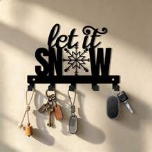 1pc Christmas Snowflake Iron Key Hook Let It Snow Letter Wall Mount Rack Holiday Decoration Wall Hanging Key Storage Hook For Entryway Coat Hat Scarf Organizer Rustic Farmhouse Snowflake Design Hanger For Door Wall Bedroom Winter Home - Black - View 1