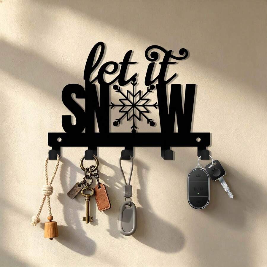 1pc Christmas Snowflake Iron Key Hook Let It Snow Letter Wall Mount Rack Holiday Decoration Wall Hanging Key Storage Hook For Entryway Coat Hat Scarf Organizer Rustic Farmhouse Snowflake Design Hanger For Door Wall Bedroom Winter Home - Black - View 1