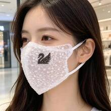 Fashionable Luxury Lace Rhinestone Swan Face Mask, Starry Embroidery Women's All Season Thin Breathable Elegant Slimming Shiny Crystal - Multicolor - View 8