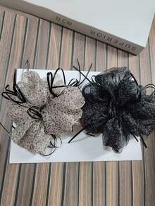 Leopard-Print Mesh Bow Hair Band, Korean Retro Ponytail Clip, Suitable For Low Ponytail Messy Bun, Fashionable Ins Style Female Hair Accessories. - Multicolor - View 5