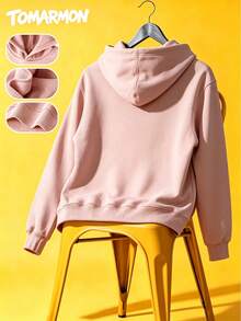 TOMARMON Cartoon Print Drop Shoulder Long Sleeve Casual Daily Tween Girl Pullover Sweatshirt Top - Pink - View 2