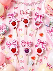 24Pcs Pink Bow Lollipop Paper Card Holders, Cute Bow Lollipop Packaging Cards, Baby Shower Party Lollipop Cards, Girls Birthday Party Gift Candy Decor, Pink Bow Birthday Decor, Bow Decor, Birthday Party Decor, Baby Shower Decor, Gender Reveal Party Supplies, Gift Wrapping Supplies, Birthday Gifts, Baby Shower Gifts, Party Gifts - Pink Bow - View 7