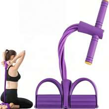 1 buah Tali Resistensi dengan Pegangan dan Pedal Kaki, Peralatan Latihan Pilates, Tali Tarik Elastis, Tali Tarik Yoga Multifungsi Unisex untuk Latihan Sit-Up, Pelatih Resistensi Pedal Kebugaran, Peralatan Kebugaran Rumah Multifungsi, Tali Elastis - Purple - View 1